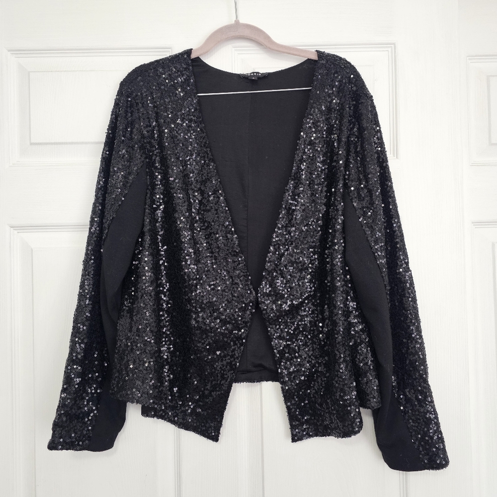 Black Two-Tone Sequin Drape Jacket Torrid Size 1 1X